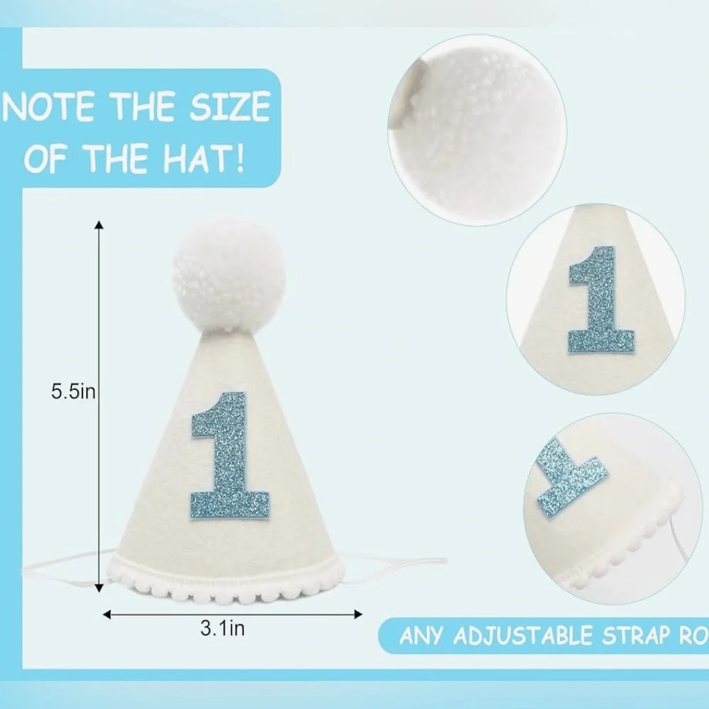 White and Blue Party Hat with Pom Pom